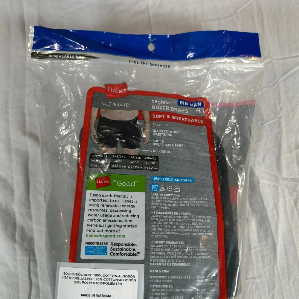 Hanes Ultimate Big Man 4 Pack Boxer Briefs 2XB Black Grey 7701B4 NEW
